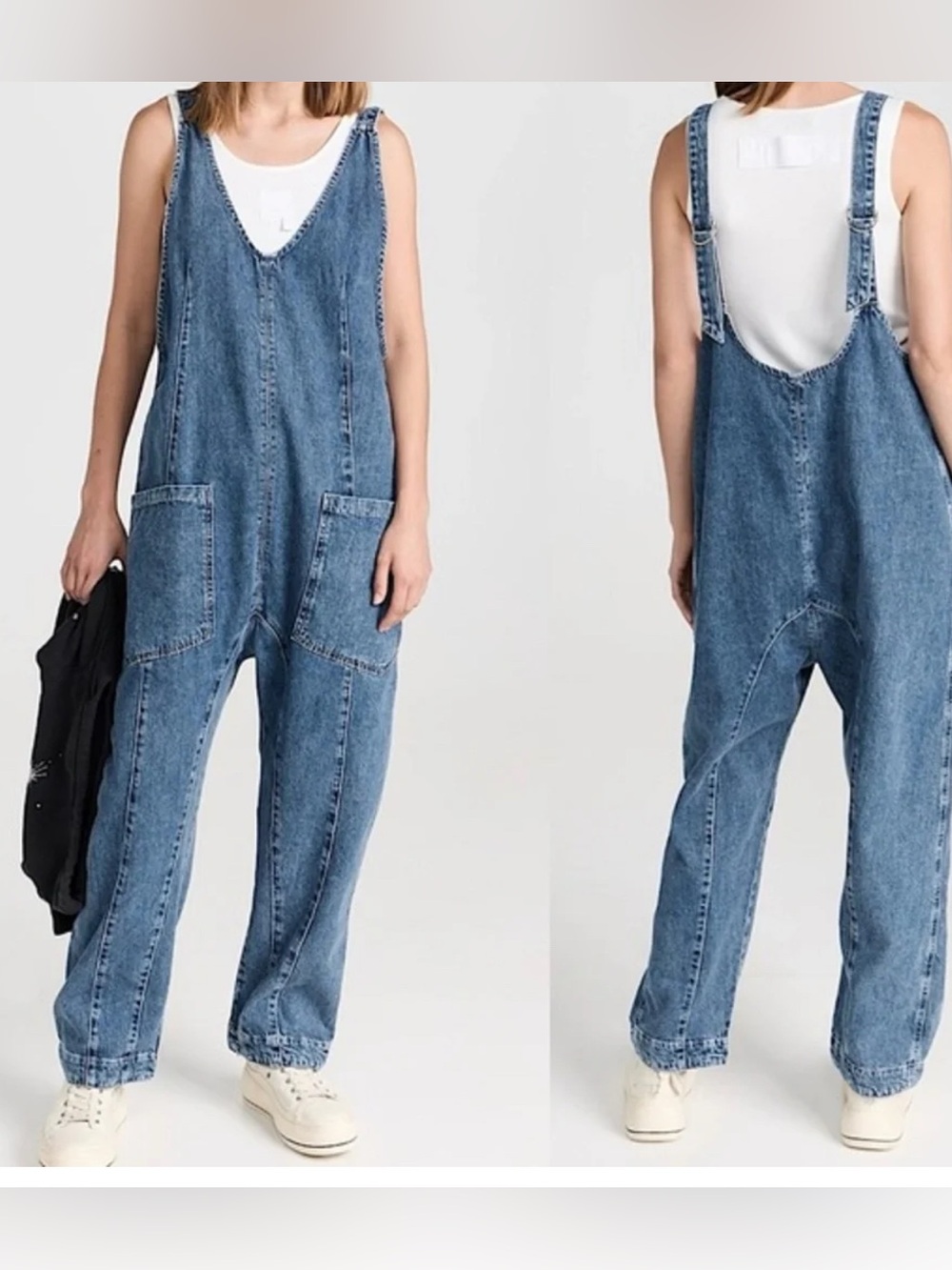 Happily Grey Denim Jumpsuit Overalls in Medium Blue